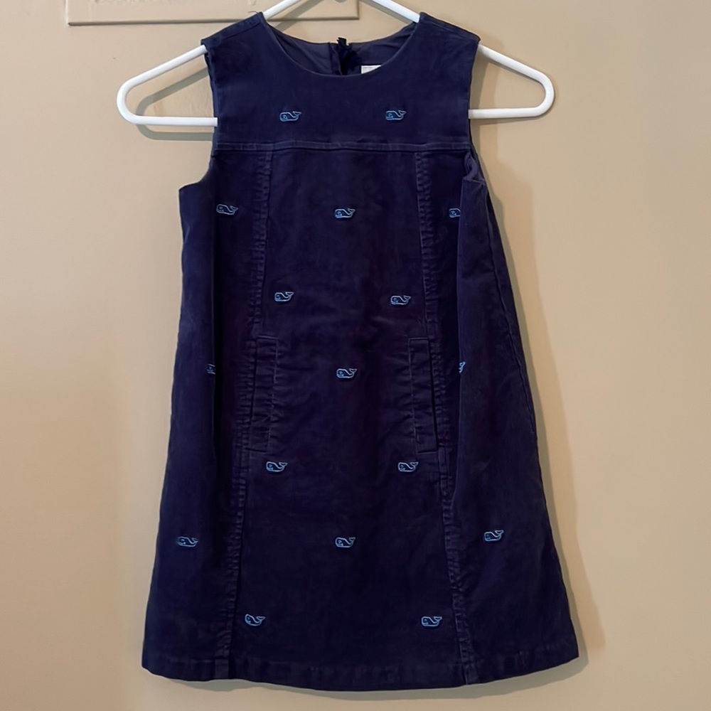 Vineyard Vines navy blue corduroy shift dress with whales